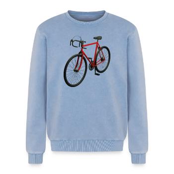 Vélo de route rétro - Sweatshirt unisexe Premium acid-wash en coton - bleu délavé acide - Devant - AI Model Female 172 dark (172cm) & AI Model Male 178 light (178cm)