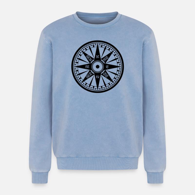 Compass – Wind Rose, Ship's Compass - Relaxed Unisex Premium Acid Washed Sweatshirt - acid washed blue