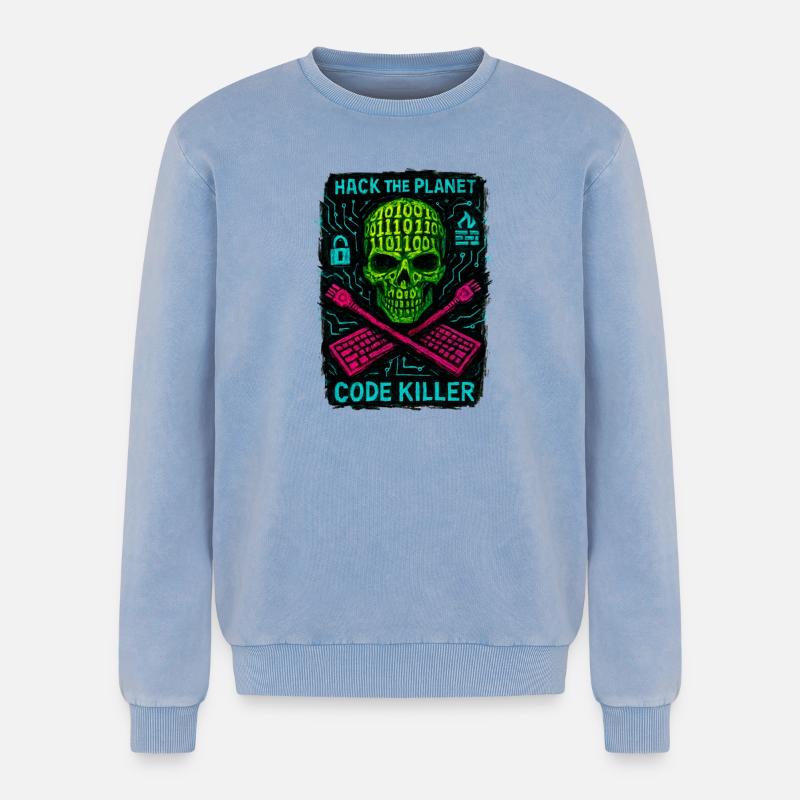 Hack the Planet Code Killer – Cybersicherheit - Relaxed Unisex Premium Acid-Washed Sweatshirt - Blau Acid Wash