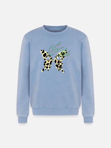 butterfly_with_eyes - Sweatshirt unisexe Premium acid-wash en coton - bleu délavé acide