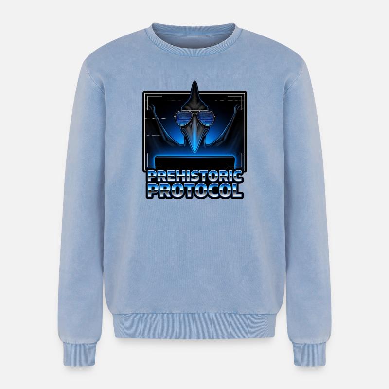 Ancient Protocol Neon - Relaxed Unisex Premium Acid Washed Sweatshirt - acid washed blue