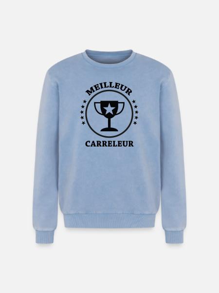 Best Tiler - Relaxed Unisex Premium Acid Washed Sweatshirt - acid washed blue