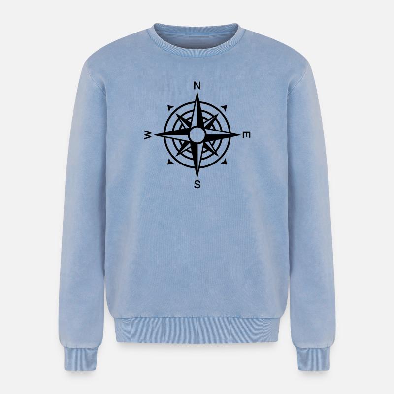 Compass Wind Rose Navigation - Relaxed Unisex Premium Acid Washed Sweatshirt - acid washed blue
