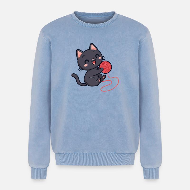 Red wool kitten soft pattern - Relaxed Unisex Premium Acid Washed Sweatshirt - acid washed blue