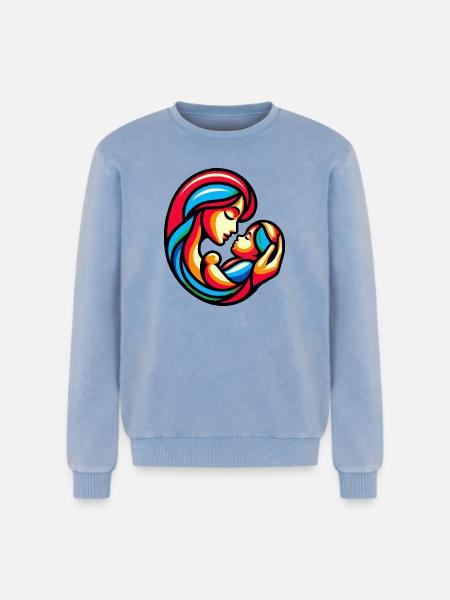 Bunte Mutter-Kind-Harmonie - Relaxed Unisex Premium Acid-Washed Sweatshirt - Blau Acid Wash