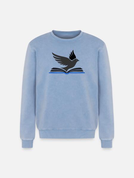 Bird flies out of book - Relaxed Unisex Premium Acid Washed Sweatshirt - acid washed blue