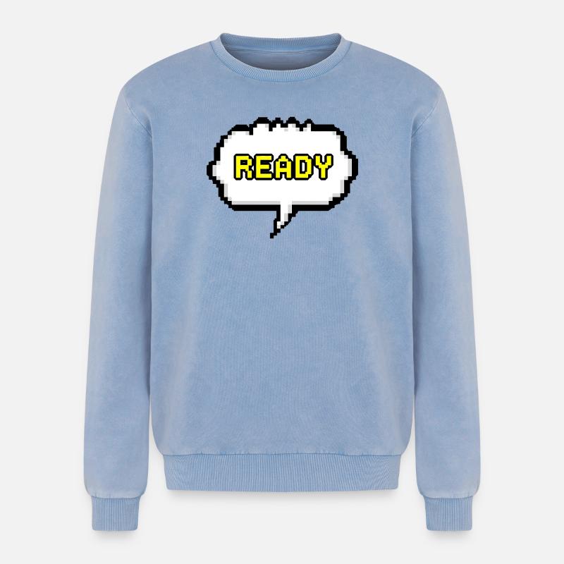 Ready Pixel Speech Bubble - Relaxed Unisex Premium Acid Washed Sweatshirt - acid washed blue