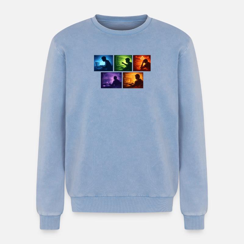 Ombre de code multi-écran - Sweatshirt unisexe Premium acid-wash en coton - bleu délavé acide