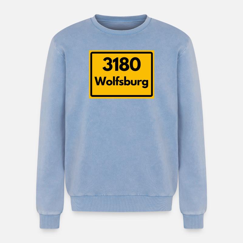 OLD POSTCODE POSTCODE RETRO 3180 WOLFSBURG - Relaxed Unisex Premium Acid Washed Sweatshirt - acid washed blue