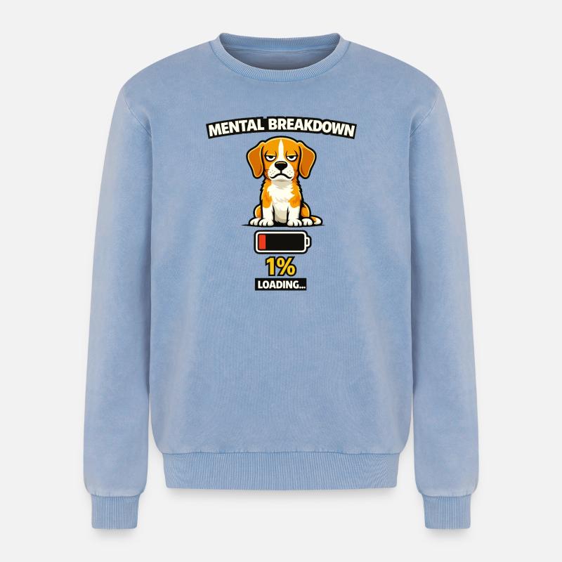 Mental Breakdown Beagle Loading - Relaxed Unisex Premium Acid Washed Sweatshirt - acid washed blue