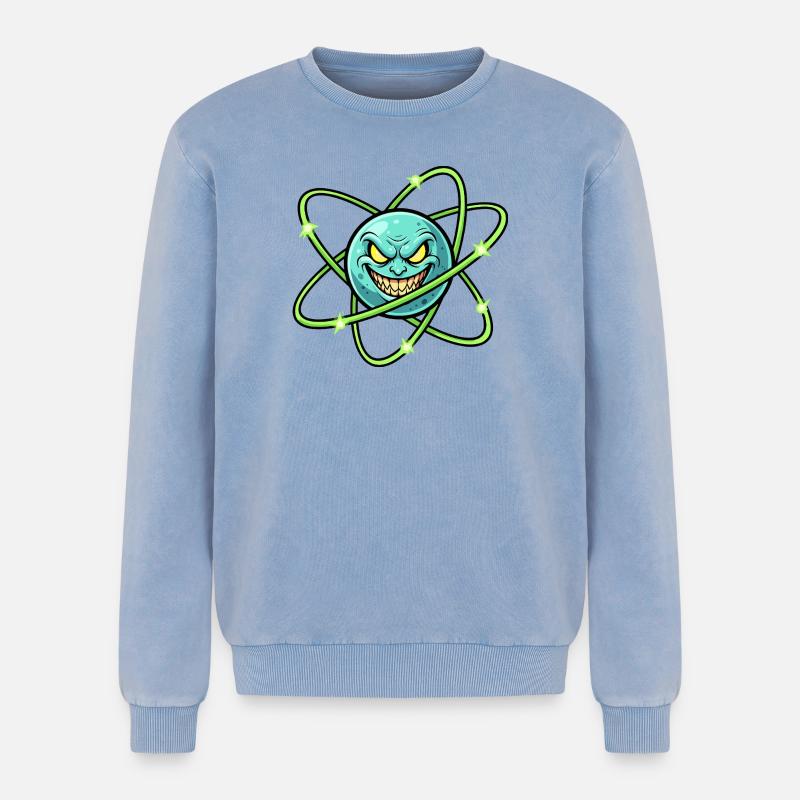 Grim Moon with Atomic Ring - Relaxed Unisex Premium Acid Washed Sweatshirt - acid washed blue