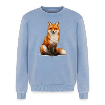 fuchs - Relaxed Unisex Premium Acid-Washed Sweatshirt - Blau Acid Wash - Vorne - AI Model Female 172 dark (172cm) & AI Model Male 178 light (178cm)