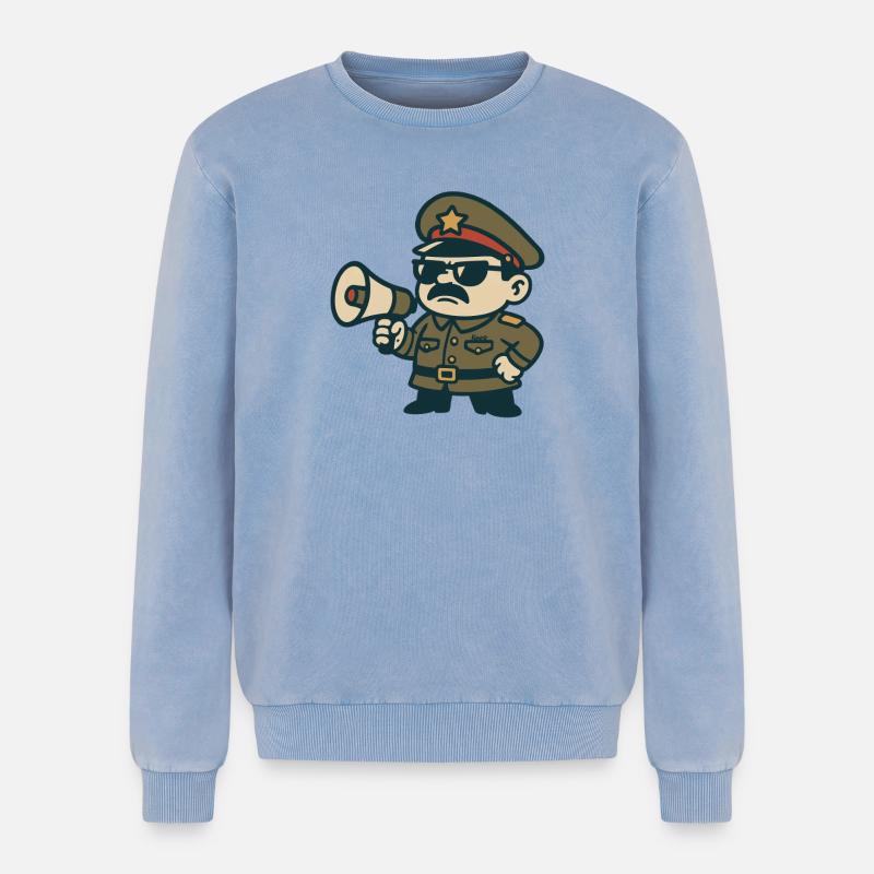 Retro Sergeant Megaphone - Relaxed Unisex Premium Acid Washed Sweatshirt - acid washed blue