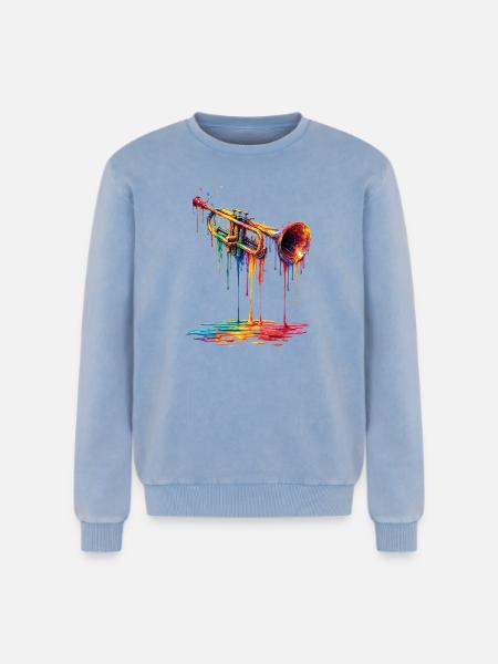 Trumpet with dripping paint - Relaxed Unisex Premium Acid Washed Sweatshirt - acid washed blue