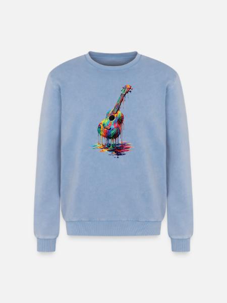 Ukulele with dripping paint - Relaxed Unisex Premium Acid Washed Sweatshirt - acid washed blue