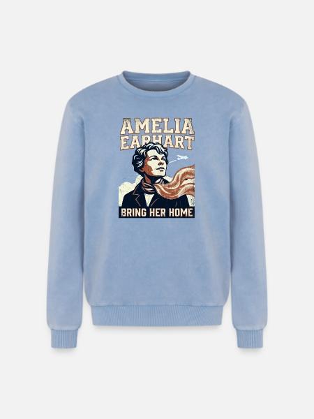 Amelia Earhart – Bring Her Home - Relaxed Unisex Premium Acid Washed Sweatshirt - acid washed blue