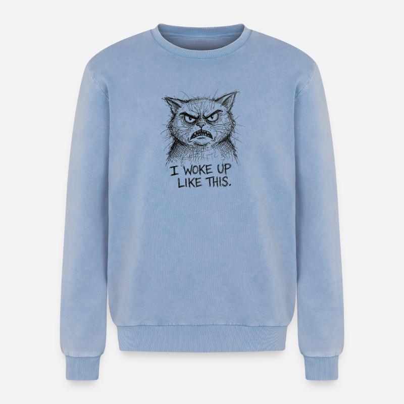 Furious Cat Scribble - Relaxed Unisex Premium Acid Washed Sweatshirt - acid washed blue