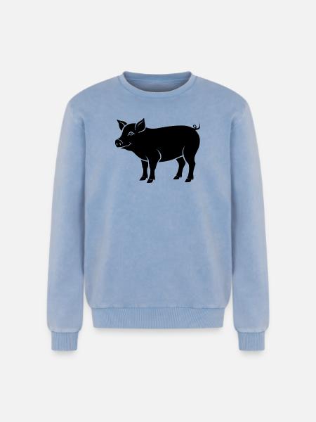 cochon - Sweatshirt unisexe Premium acid-wash en coton - bleu délavé acide