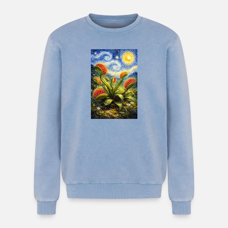 Venus Flytrap Starry Night - Relaxed Unisex Premium Acid Washed Sweatshirt - acid washed blue