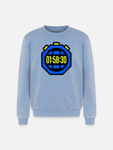 Stopwatch Best Time Half Marathon - Relaxed Unisex Premium Acid Washed Sweatshirt - acid washed blue