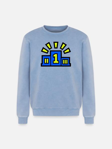 Winner Podium Place 1 Champion - Relaxed Unisex Premium Acid Washed Sweatshirt - acid washed blue