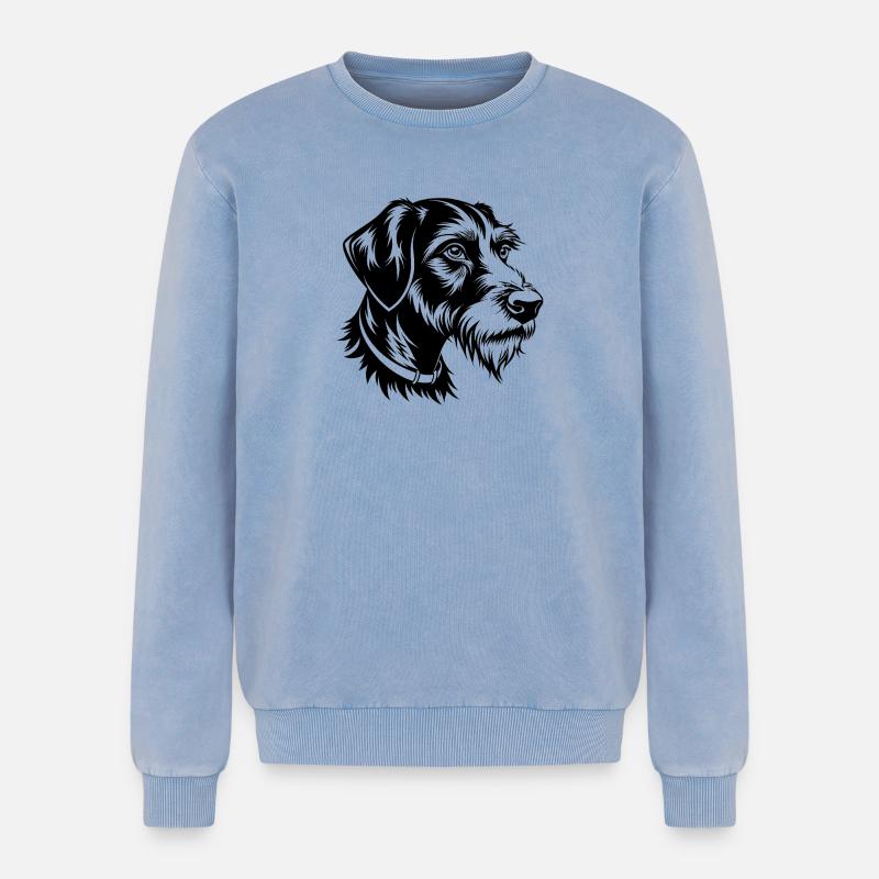 Deutscher Drahthaar-Pointer - Relaxed Unisex Premium Acid-Washed Sweatshirt - Blau Acid Wash