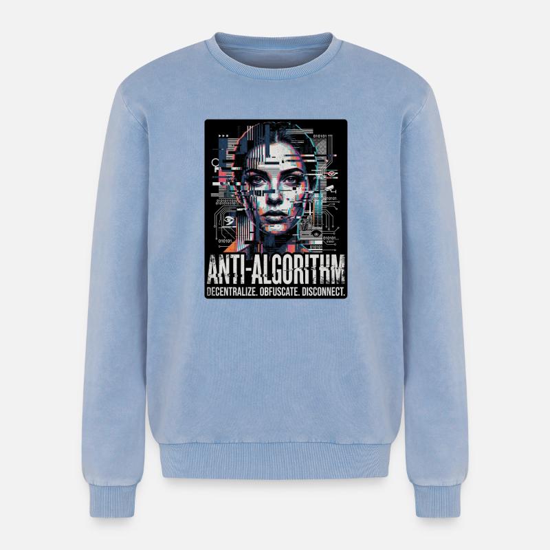 Anti Algorithm - Relaxed Unisex Premium Acid Washed Sweatshirt - acid washed blue