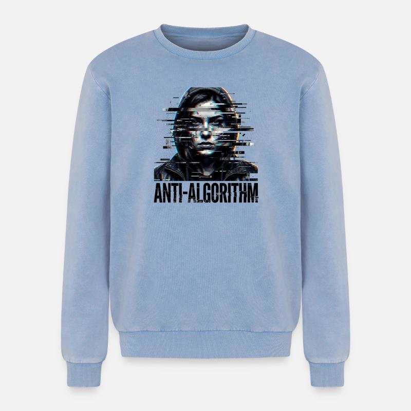 Anti Algorithm Digital - Relaxed Unisex Premium Acid-Washed Sweatshirt - Blau Acid Wash