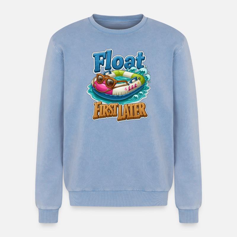 Float First, Later - Relaxed Unisex Premium Acid Washed Sweatshirt - acid washed blue