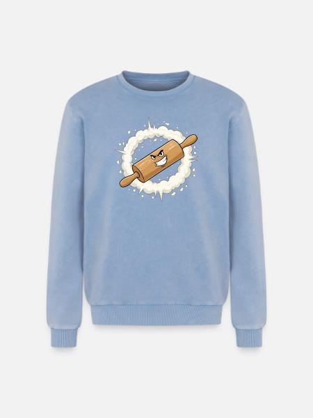 Angry Rolling Pin Cartoon - Relaxed Unisex Premium Acid Washed Sweatshirt - acid washed blue