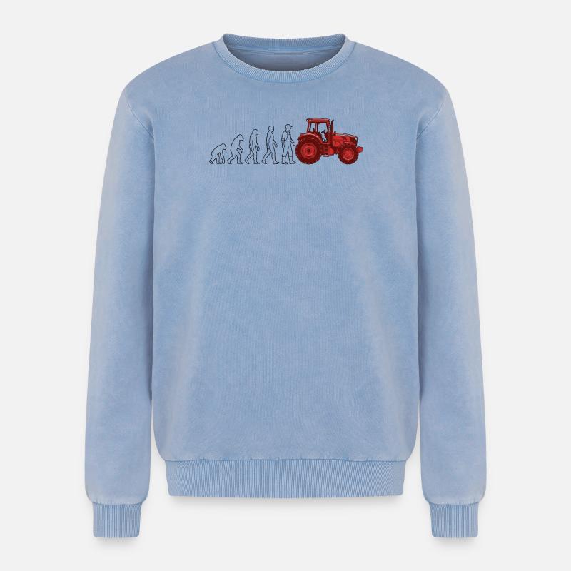 Evolution Farmer Farmer Traktor - Relaxed Unisex Premium Acid-Washed Sweatshirt - Blau Acid Wash