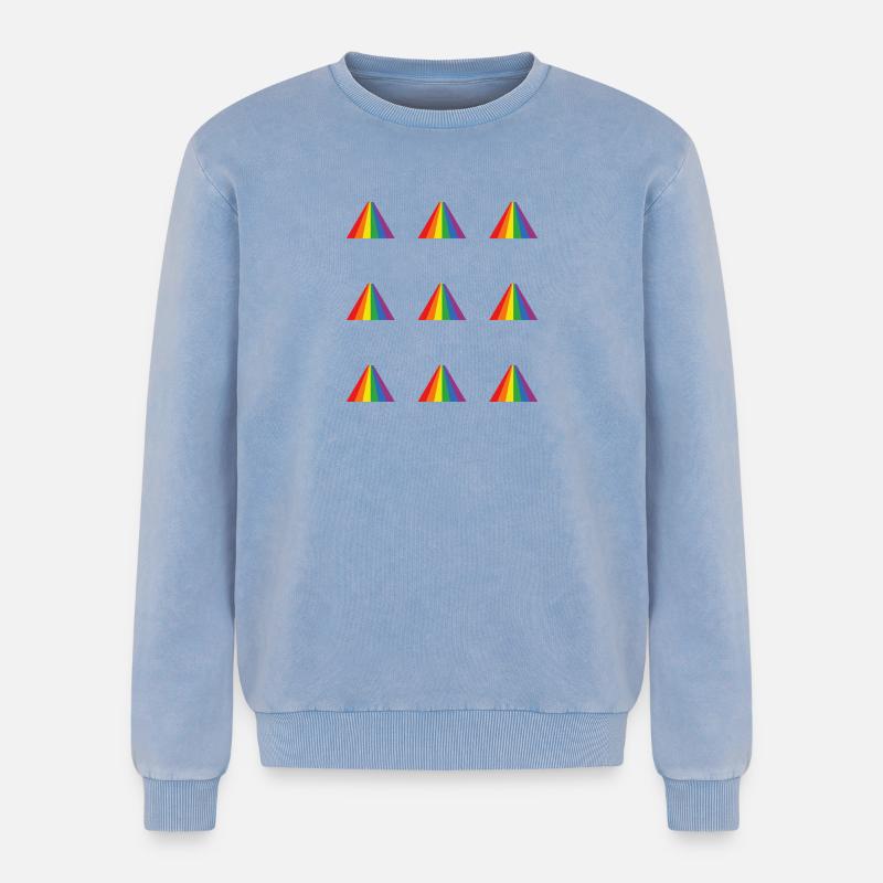 Rainbow Pyramid Pattern - Relaxed Unisex Premium Acid Washed Sweatshirt - acid washed blue