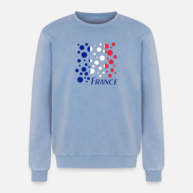French Circle Dots Pattern - Relaxed Unisex Premium Acid Washed Sweatshirt - acid washed blue