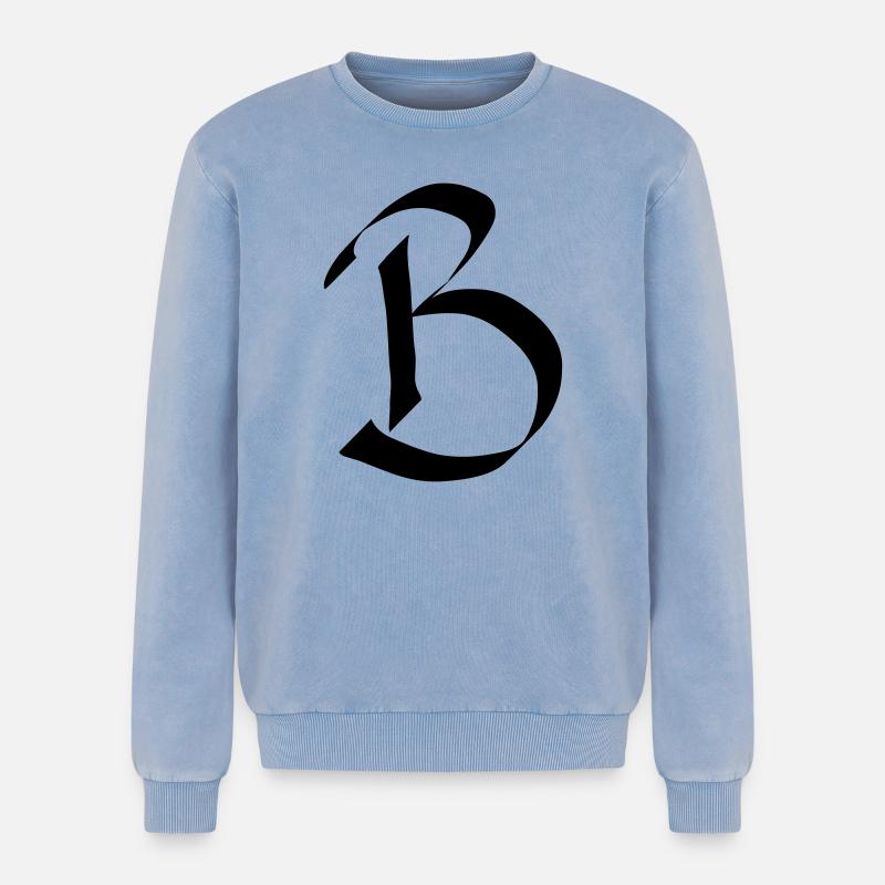 Letter B - Relaxed Unisex Premium Acid Washed Sweatshirt - acid washed blue