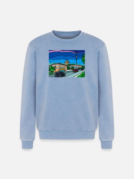 Retro City Straßenszene - Relaxed Unisex Premium Acid-Washed Sweatshirt - Blau Acid Wash