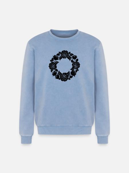 Rose Wreath - Relaxed Unisex Premium Acid Washed Sweatshirt - acid washed blue