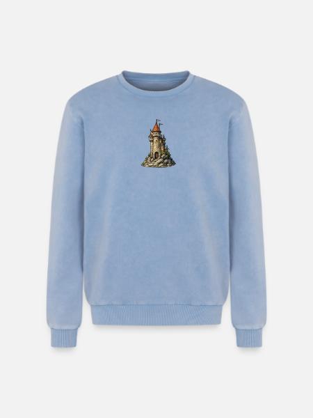 Castle tower on the rock - Relaxed Unisex Premium Acid Washed Sweatshirt - acid washed blue