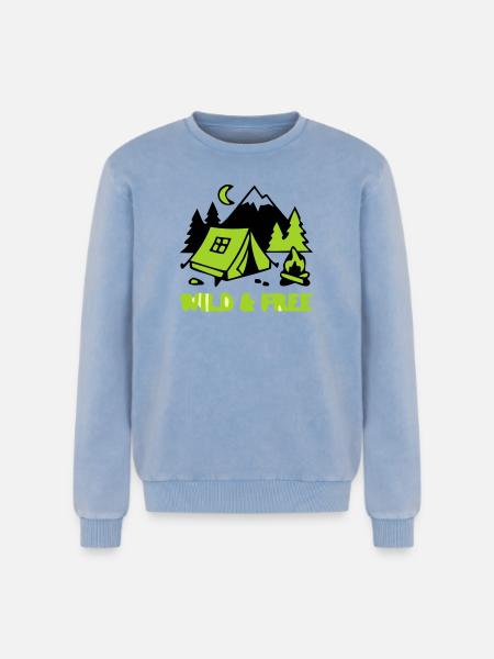 Camping Zelt Natur Grafik - Relaxed Unisex Premium Acid-Washed Sweatshirt - Blau Acid Wash