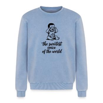The sweetest Voice of The World Baby Singen Chor - Relaxed Unisex Premium Acid-Washed Sweatshirt - Blau Acid Wash - Vorne - AI Model Female 172 dark (172cm) & AI Model Male 178 light (178cm)