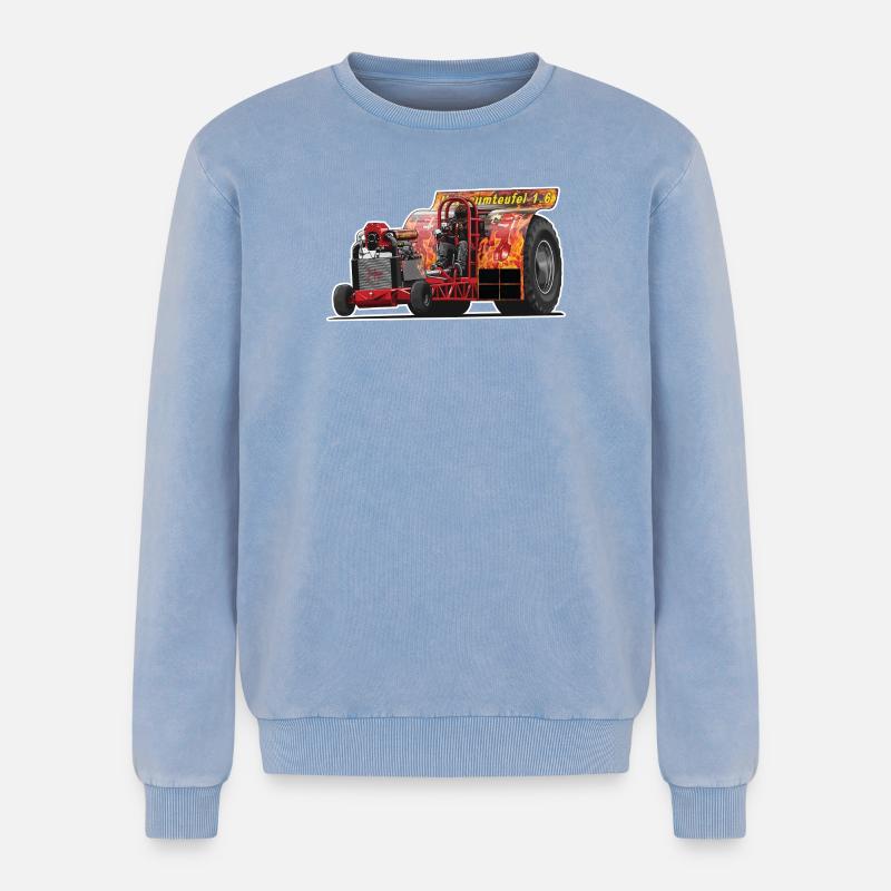 Tractor Pulling // Illustration - Relaxed Unisex Premium Acid-Washed Sweatshirt - Blau Acid Wash