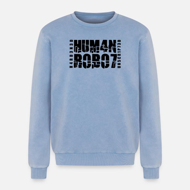 hardened human robot unscripted - Relaxed Unisex Premium Acid-Washed Sweatshirt - Blau Acid Wash