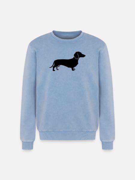 Dackel Hund Silhouette - Relaxed Unisex Premium Acid-Washed Sweatshirt - Blau Acid Wash