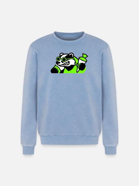 Cool Badger Back to School Icon - Relaxed Unisex Premium Acid Washed Sweatshirt - acid washed blue