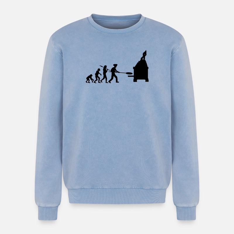 Evolution Pizza Bäcker - Relaxed Unisex Premium Acid-Washed Sweatshirt - Blau Acid Wash