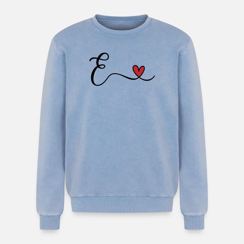 Letter E Monogram - Relaxed Unisex Premium Acid Washed Sweatshirt - acid washed blue