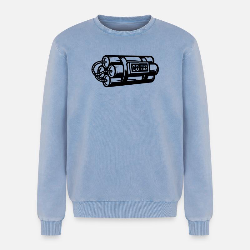 Time Bomb Explosive Dynamite - Relaxed Unisex Premium Acid Washed Sweatshirt - acid washed blue