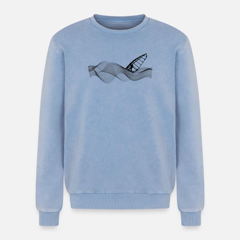 Windsurfer on wave structure - Relaxed Unisex Premium Acid Washed Sweatshirt - acid washed blue