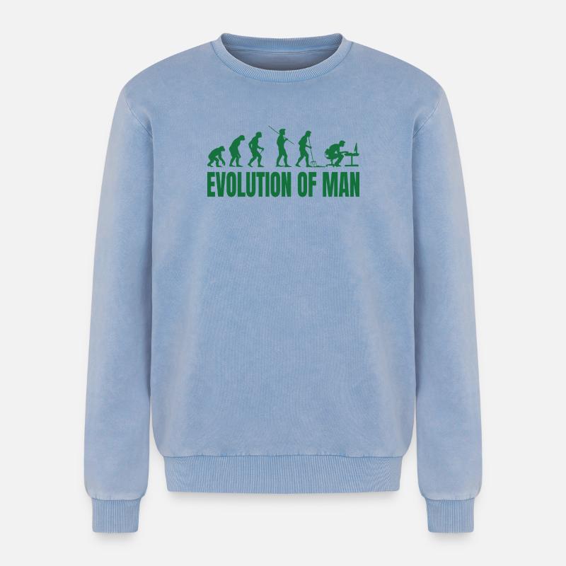 Evolution of Man Programmierer IT - Relaxed Unisex Premium Acid-Washed Sweatshirt - Blau Acid Wash