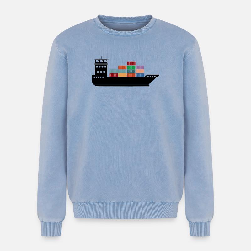 Seecontainerschiff oder Boot mit Containern - Relaxed Unisex Premium Acid-Washed Sweatshirt - Blau Acid Wash