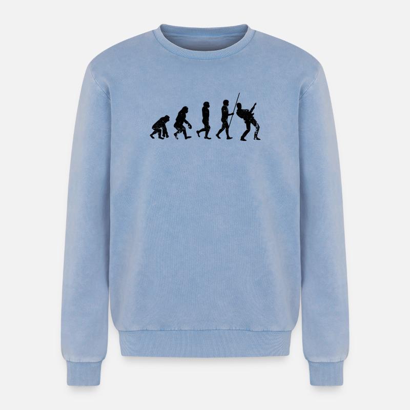 Evolution guitar player - Relaxed Unisex Premium Acid Washed Sweatshirt - acid washed blue